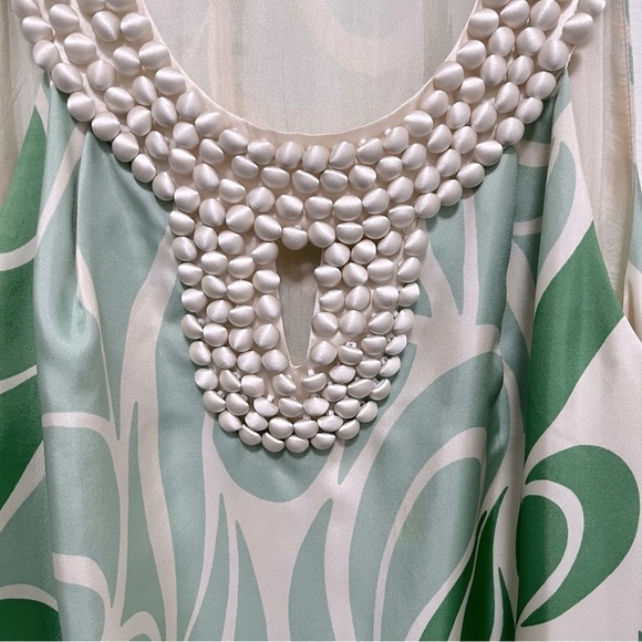 VINTAGE 100% Silk Green Cream Mid Century Style Shift Dress Size 8 - Picture 5 of 11